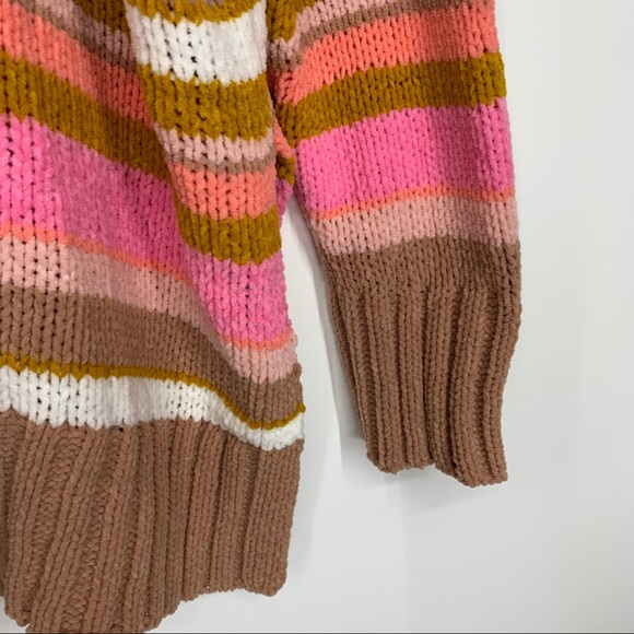 Aerie Oversized Pink Brown Peach White Multi Stripe Chenille Knit Sweater New - Picture 5 of 13